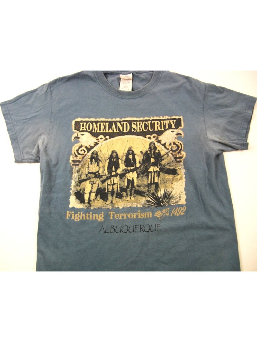 Homeland Security Fighting Terrorism Since 1492 Mens M Blue Graphic T Shirt Tee